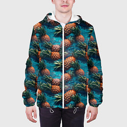 Куртка с капюшоном мужская Ананасы в воде, цвет: 3D-белый — фото 2