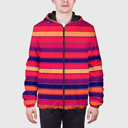Куртка с капюшоном мужская Полосатый ярко-красный, цвет: 3D-черный — фото 2