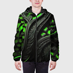 Куртка с капюшоном мужская Green black abstract, цвет: 3D-черный — фото 2