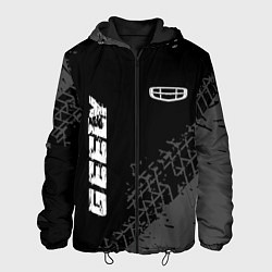 Мужская куртка Geely speed на темном фоне со следами шин: надпись