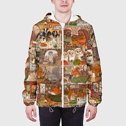 Куртка с капюшоном мужская Коллаж из сказочных зверей - совы, белки, ёжики, цвет: 3D-белый — фото 2