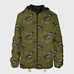 Куртка с капюшоном мужская Вороны и еловые веточки, цвет: 3D-черный