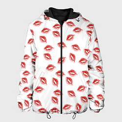 Куртка с капюшоном мужская Поцелуи - паттерн, цвет: 3D-черный
