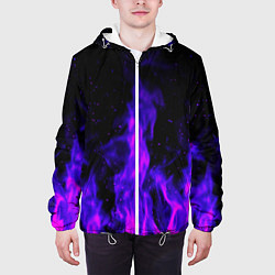 Куртка с капюшоном мужская Неоновый огонь на черном фоне, цвет: 3D-белый — фото 2