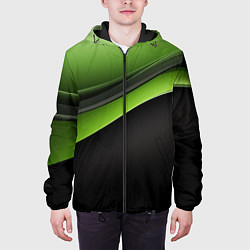 Куртка с капюшоном мужская Black green abstract, цвет: 3D-черный — фото 2