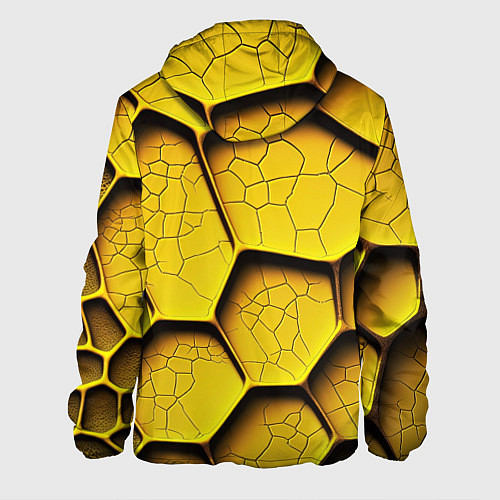 Мужская куртка Желтые шестиугольники с трещинами - объемная текст / 3D-Белый – фото 2