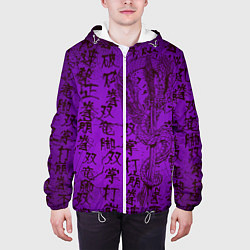 Куртка с капюшоном мужская Неоновый дракон - иероглифы, цвет: 3D-белый — фото 2