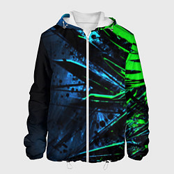 Куртка с капюшоном мужская Black green abstract, цвет: 3D-белый