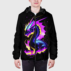 Куртка с капюшоном мужская Неоновый космический дракон, цвет: 3D-черный — фото 2