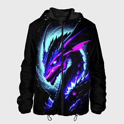 Куртка с капюшоном мужская Морда дракона - неоновое свечение, цвет: 3D-черный