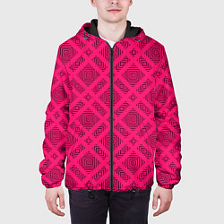 Куртка с капюшоном мужская Малиновый с черным геометрический узор, цвет: 3D-черный — фото 2