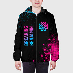 Куртка с капюшоном мужская Breaking Benjamin - neon gradient: надпись, символ, цвет: 3D-черный — фото 2
