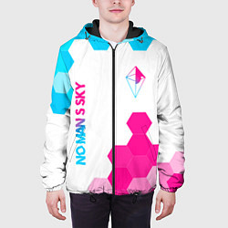 Куртка с капюшоном мужская No Mans Sky neon gradient style: надпись, символ, цвет: 3D-черный — фото 2