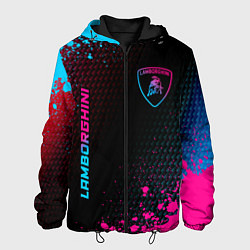 Куртка с капюшоном мужская Lamborghini - neon gradient: надпись, символ, цвет: 3D-черный