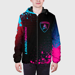 Куртка с капюшоном мужская Lamborghini - neon gradient: надпись, символ, цвет: 3D-черный — фото 2