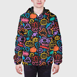 Куртка с капюшоном мужская Halloween colorful pumpkins, ghosts, spiders, цвет: 3D-черный — фото 2