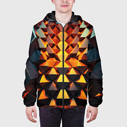 Куртка с капюшоном мужская Объемные кубы полигон, цвет: 3D-черный — фото 2