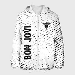 Куртка с капюшоном мужская Bon Jovi glitch на светлом фоне: надпись, символ, цвет: 3D-белый
