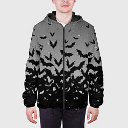 Куртка с капюшоном мужская Серый фон и летучие мыши, цвет: 3D-черный — фото 2