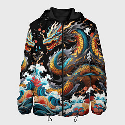 Мужская куртка Дракон на волнах в японском стиле арт