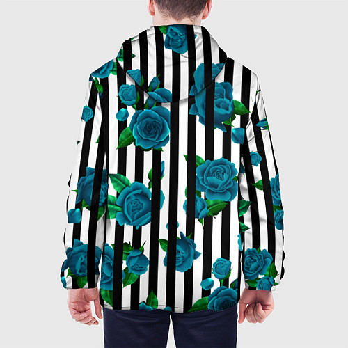 Мужская куртка Полосы и бирюзовые розы / 3D-Черный – фото 4