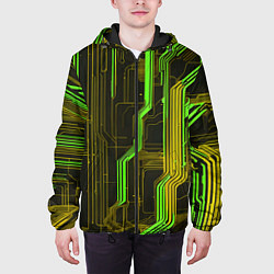 Куртка с капюшоном мужская Кибер схема зелёная, цвет: 3D-черный — фото 2