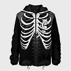 Куртка с капюшоном мужская Скелет: ребра с котиком, цвет: 3D-черный