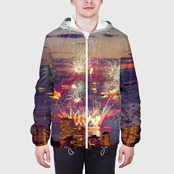Куртка с капюшоном мужская Салют в ночном небе, цвет: 3D-белый — фото 2