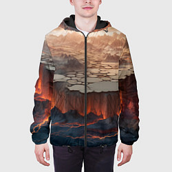Куртка с капюшоном мужская Разлом земли и лавовой поверхности, цвет: 3D-черный — фото 2