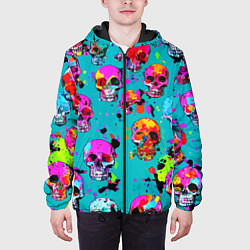Куртка с капюшоном мужская Паттерн из ярких черепов - поп-арт - мода, цвет: 3D-черный — фото 2