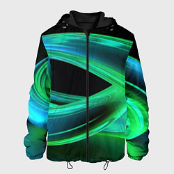 Куртка с капюшоном мужская Green lines abstract, цвет: 3D-черный