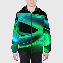 Куртка с капюшоном мужская Green lines abstract, цвет: 3D-черный — фото 2
