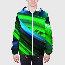 Куртка с капюшоном мужская Зеленые абстрактные элементы, цвет: 3D-белый — фото 2