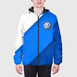 Куртка с капюшоном мужская Volkswagen - голубые линии, цвет: 3D-черный — фото 2