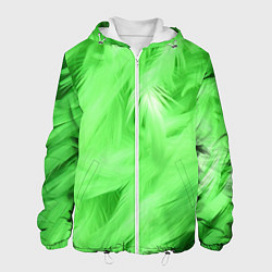 Куртка с капюшоном мужская Зеленые абстрактные листья, цвет: 3D-белый