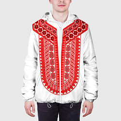 Куртка с капюшоном мужская Красная славянская вышиванка, цвет: 3D-белый — фото 2
