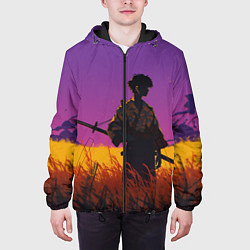 Куртка с капюшоном мужская Самурай на закате - фиолетовый, цвет: 3D-черный — фото 2