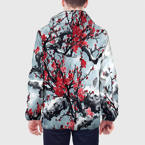Мужская куртка Лепестки цветущей вишни - сакура / 3D-Черный – фото 4