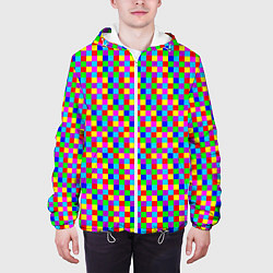 Куртка с капюшоном мужская Разноцветные маленькие квадраты, цвет: 3D-белый — фото 2