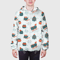 Куртка с капюшоном мужская Зимние веселые лягушки, цвет: 3D-белый — фото 2