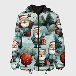 Куртка с капюшоном мужская Рождественский узор с Санта Клаусами, цвет: 3D-черный