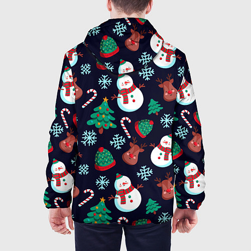 Мужская куртка Снеговички с рождественскими оленями и елками / 3D-Черный – фото 4
