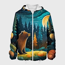 Куртка с капюшоном мужская Хозяин тайги: медведь в лесу, цвет: 3D-белый