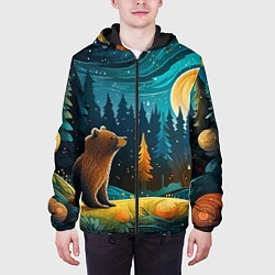 Куртка с капюшоном мужская Хозяин тайги: медведь в лесу, цвет: 3D-черный — фото 2