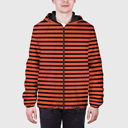 Куртка с капюшоном мужская Полосатый красно-оранжевый и чёрный, цвет: 3D-черный — фото 2