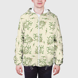 Куртка с капюшоном мужская Веточки с зелеными листьями, цвет: 3D-белый — фото 2