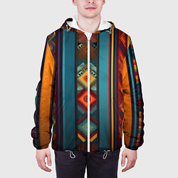 Куртка с капюшоном мужская Этнический орнамент в вертикальную полоску, цвет: 3D-белый — фото 2