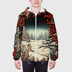 Куртка с капюшоном мужская Новый год природа, цвет: 3D-белый — фото 2