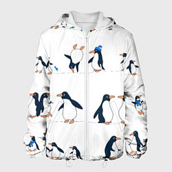Куртка с капюшоном мужская Семейство пингвинов на прогулке, цвет: 3D-белый