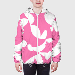 Куртка с капюшоном мужская Бело-розовая абстрактная композиция, цвет: 3D-белый — фото 2